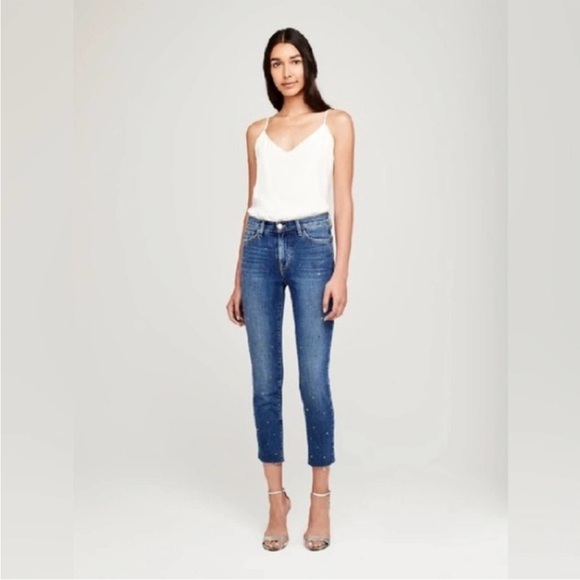 L’AGENCE El Matador High Rise Raw Hem Jeans 25 in Dev Wash cropped - Picture 1 of 16